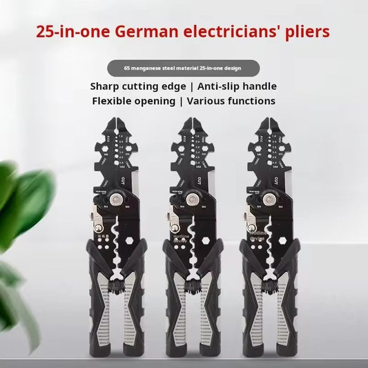 German Multi-Functional Electrician Pliers for Crimping, Stripping, & Dividing Wires